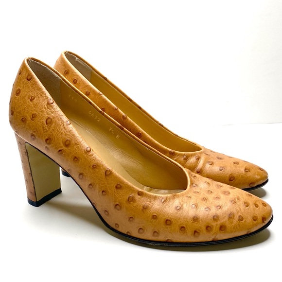Walter Steiger Shoes - WALTER STEIGER Women’s Ostrich Leather Dress Shoes 7.5 Tan High Heel Pumps